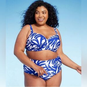 Underwire Bikini SET Kona Sol Blue 14/16 Top Bottom High Rise Swim Wear 2 Pc New